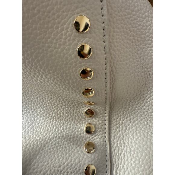 Laggo Mara Hobo Slouch Bag Cream Pebbled Leather with Gold Studs and Hardware - Picture 12 of 13